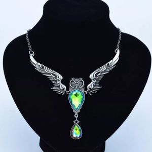 Silver Titanium and genuine Austrian rainbow crystal boho owl goth necklace new